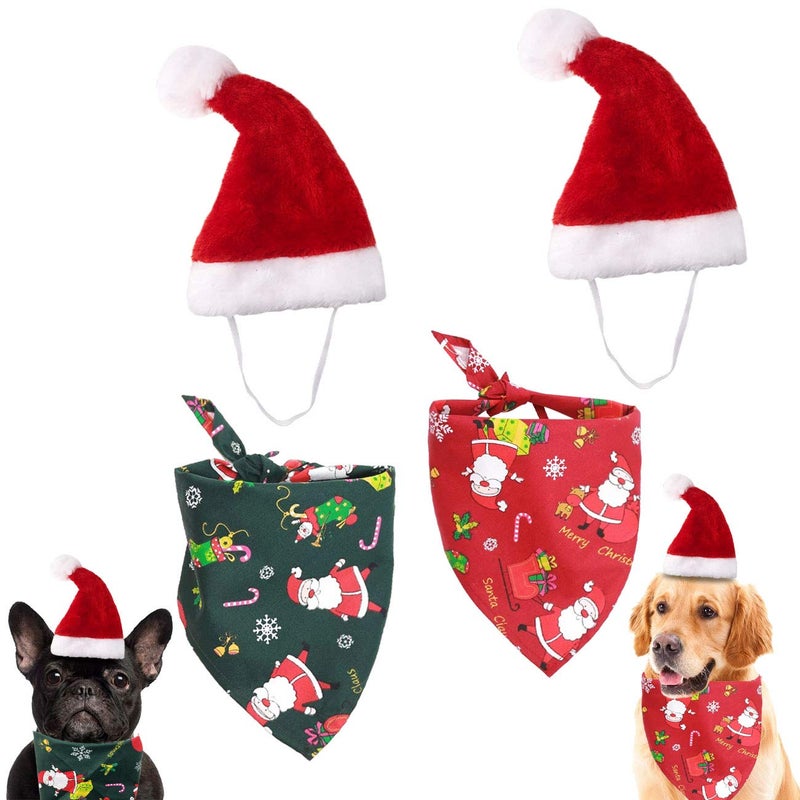 GABraden 4 Pack Merry Christmas Dog Bandana Reversible Trianqle Bibs Scarf,Adjustable Christma Santa Hat for Dogs (One Size, Christmas) - Image 1